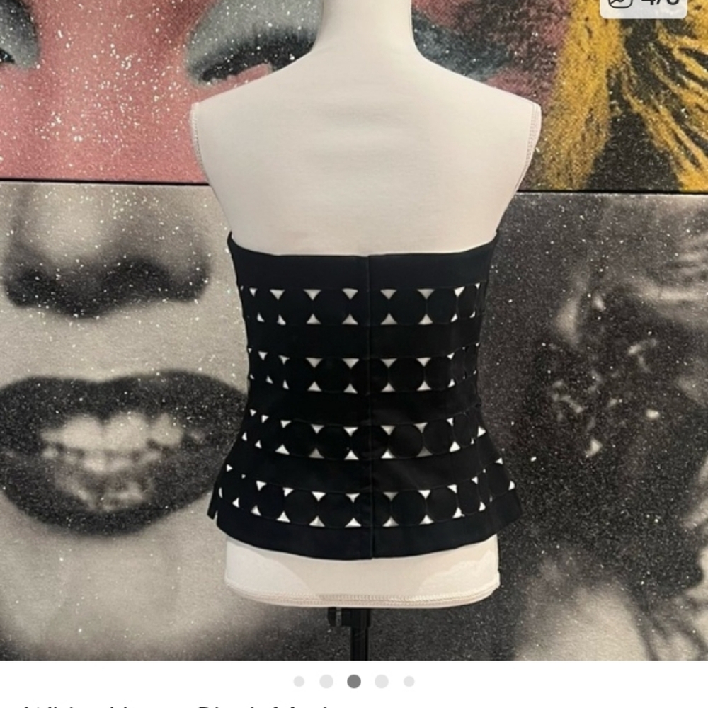 White House Black Market Black White Circle Design Strapless Corset Top Sz 4 - Picture 3 of 6